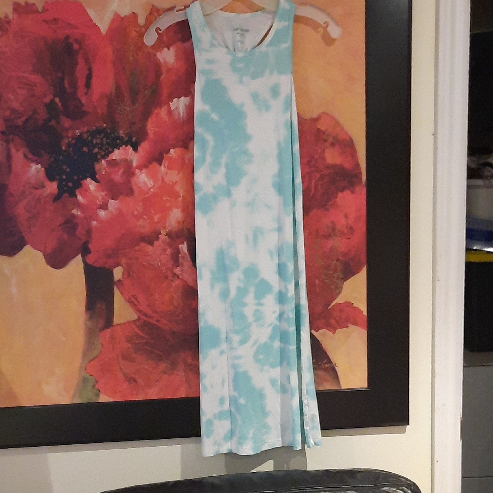 NWT GIRLS med 7/8 Joe Fresh Aqua and White Tie-Dye Long Racerback Dress or Gown